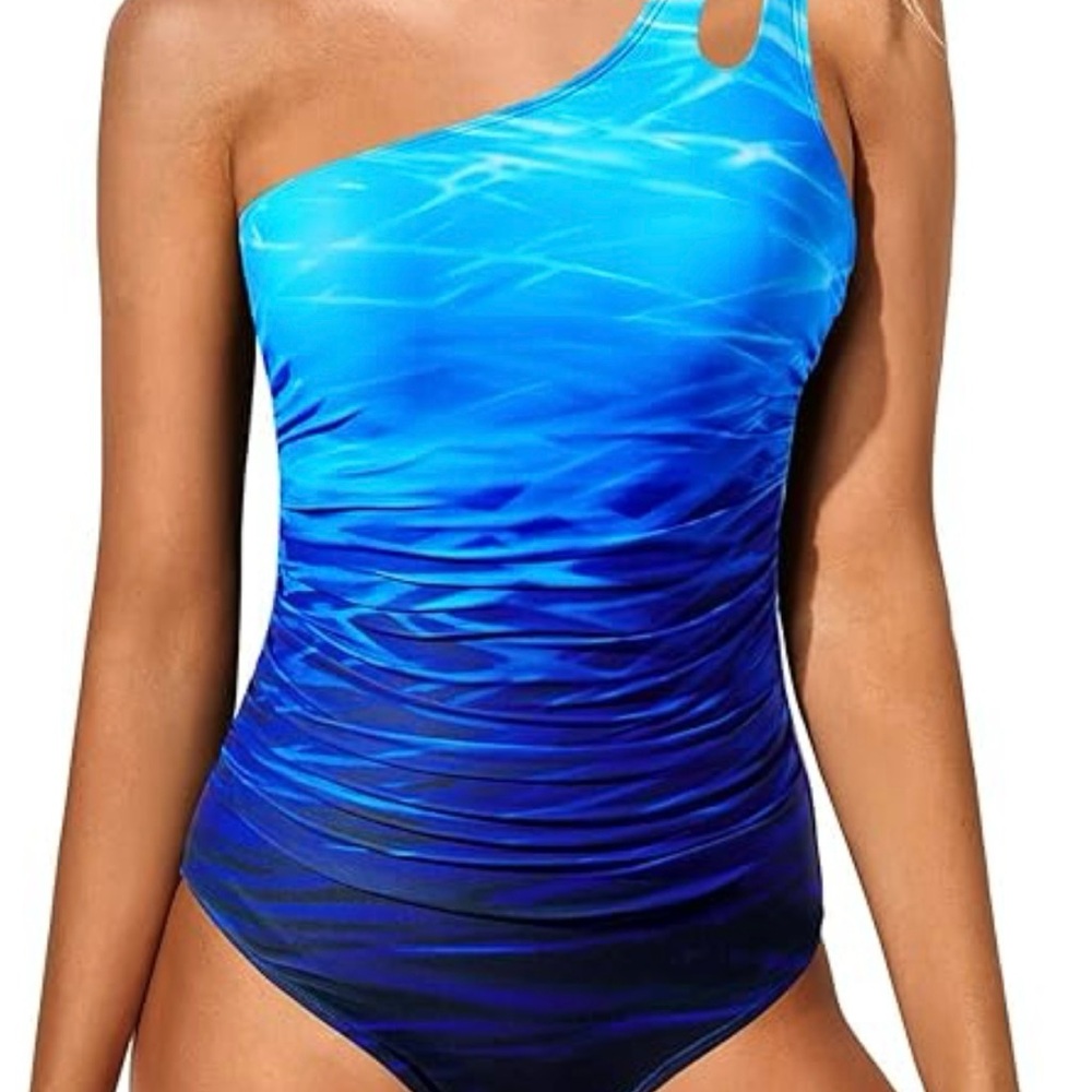 Holipick padded Elegant One-Shoulder Ocean Blue Swimsuit size small Brand New!